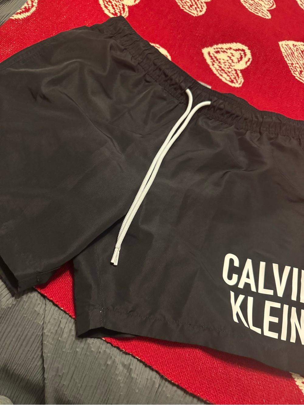 Calvin Klein Black Swim Hybrids with White Drawstring